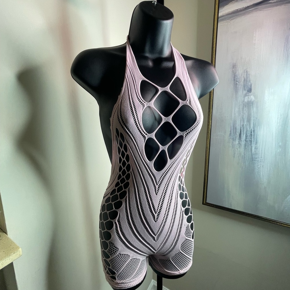 Pink Geometric Halter Bodysuit